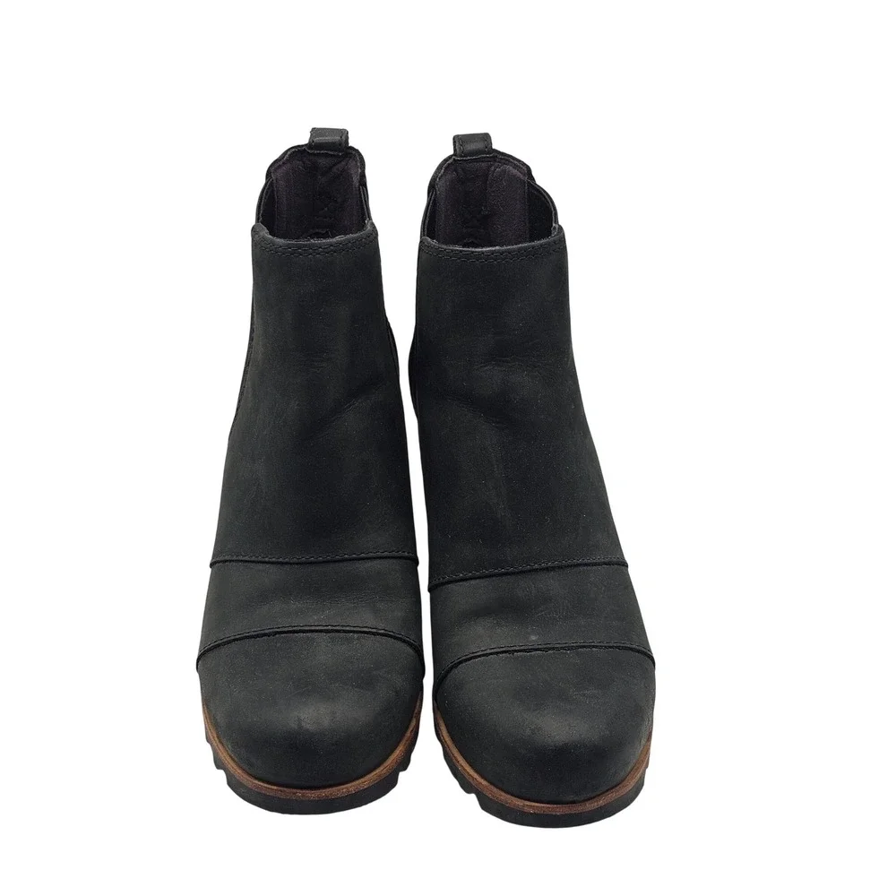 Sorel‎ Lea Wedge Leather Chelsea Boot 7.5 Black Waterproof Outdoor Pull On Tab